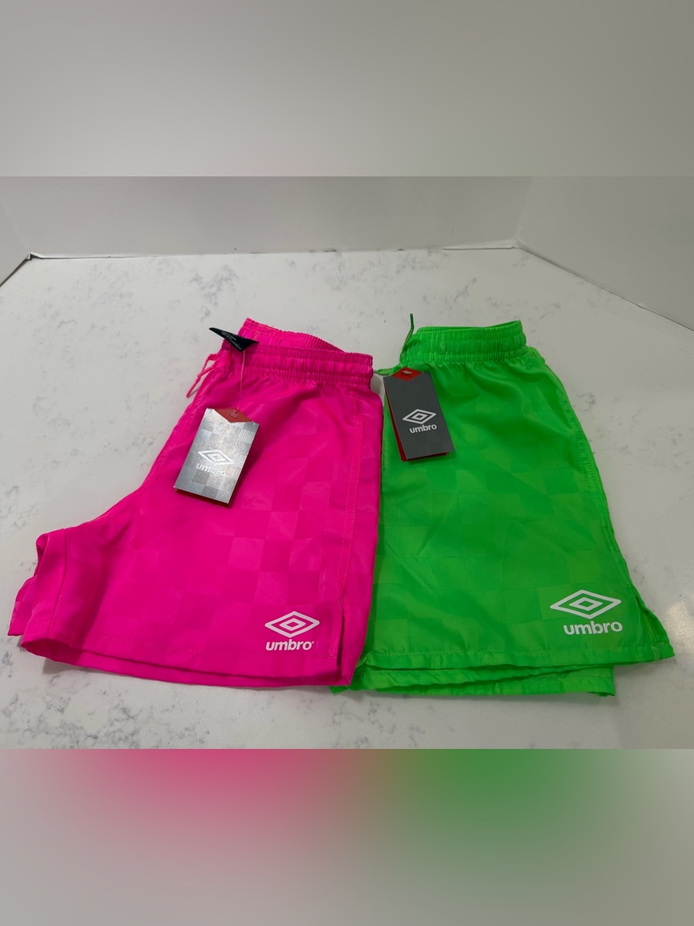 Umbro Kids Neon Pink & Neon Green Athletic Shorts Set bundle of two pairs - Picture 4 of 10